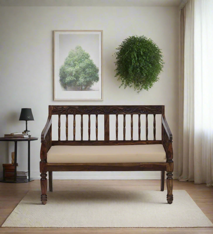 Omat Sheesham Wood 2 Seater Sofa In Provincial Teak Finish - Febonic Living