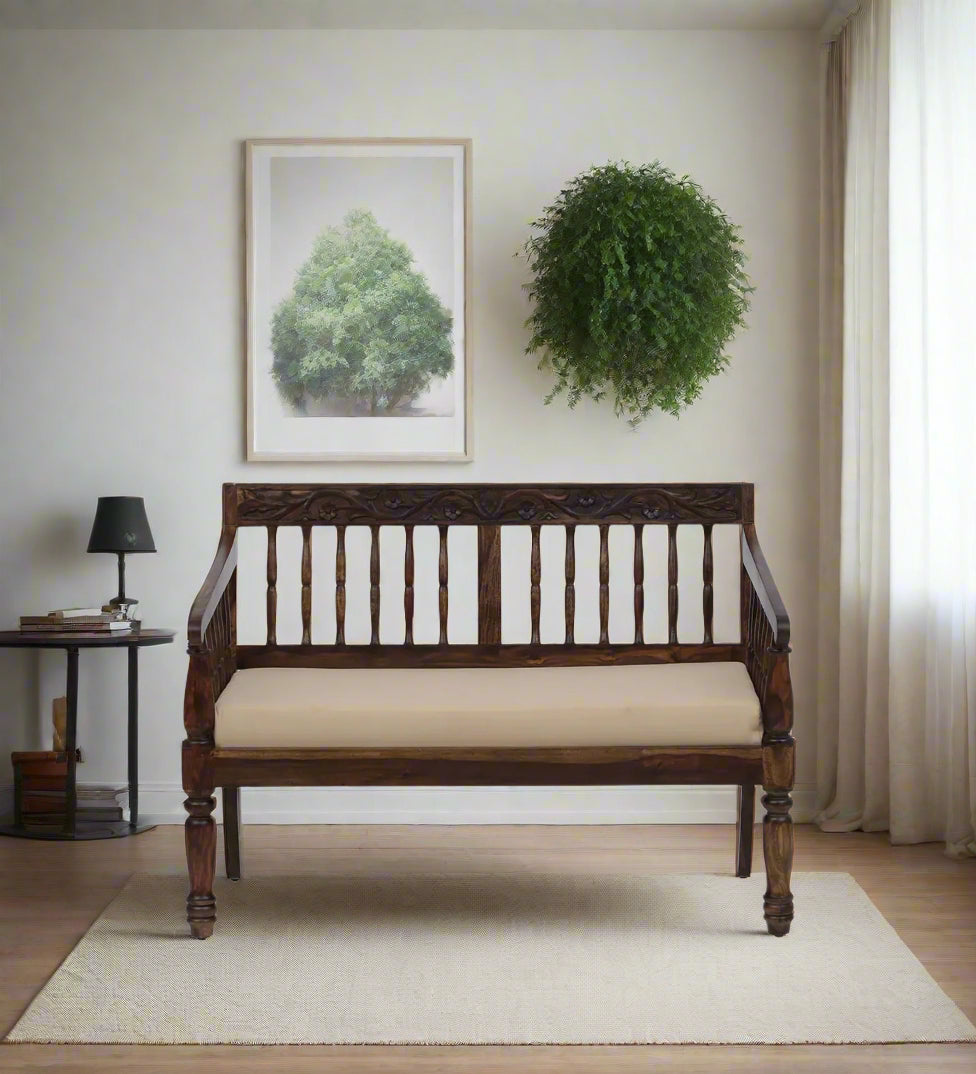 Omat Sheesham Wood 2 Seater Sofa In Provincial Teak Finish - Febonic Living