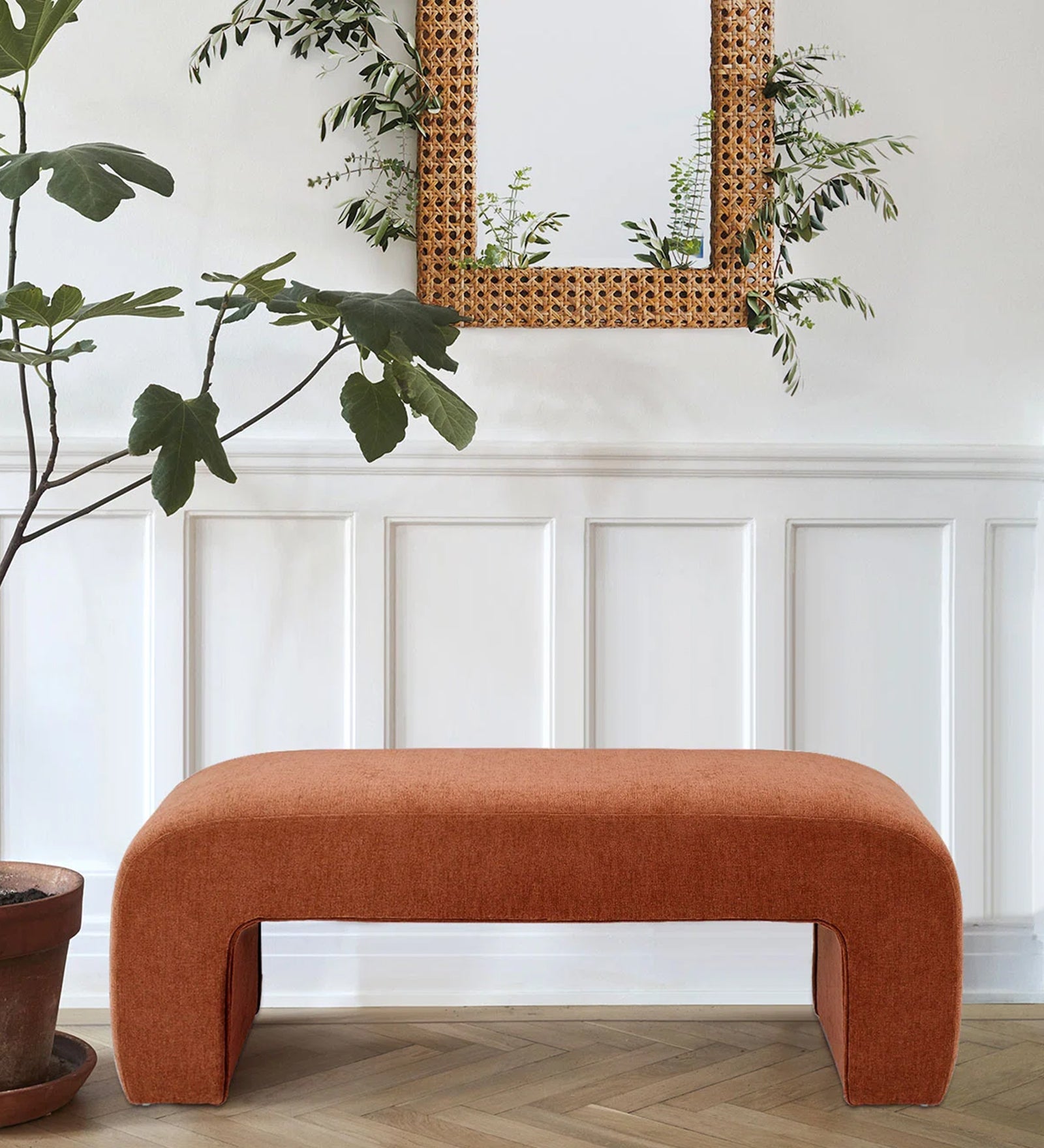 Steven Fabric Bench In Vivid Orange Colour