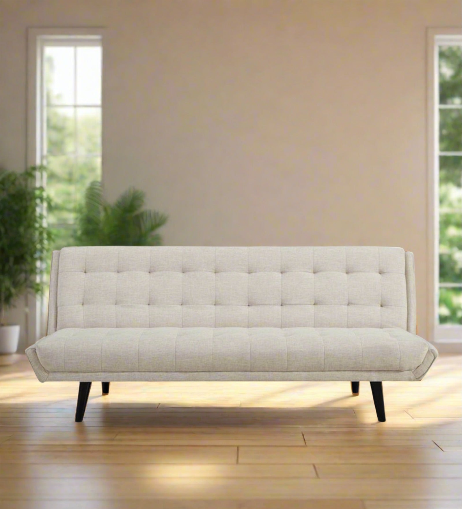 Saso Fabric Convertible Sofa Cum Bed In Ivory Cream Colour