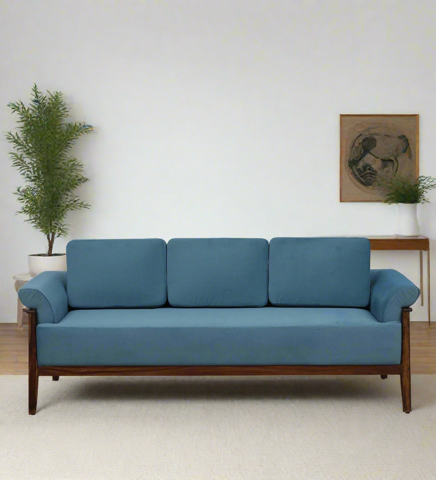 Chalki Sheesham Wood 3 Seater Sofa In Blue by Febonic Living