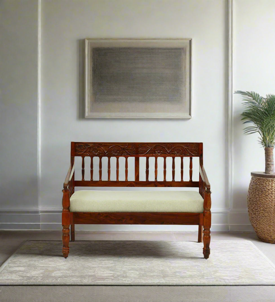 Omat Sheesham Wood 2 Seater Sofa In Honey Oak Finish - Febonic Living