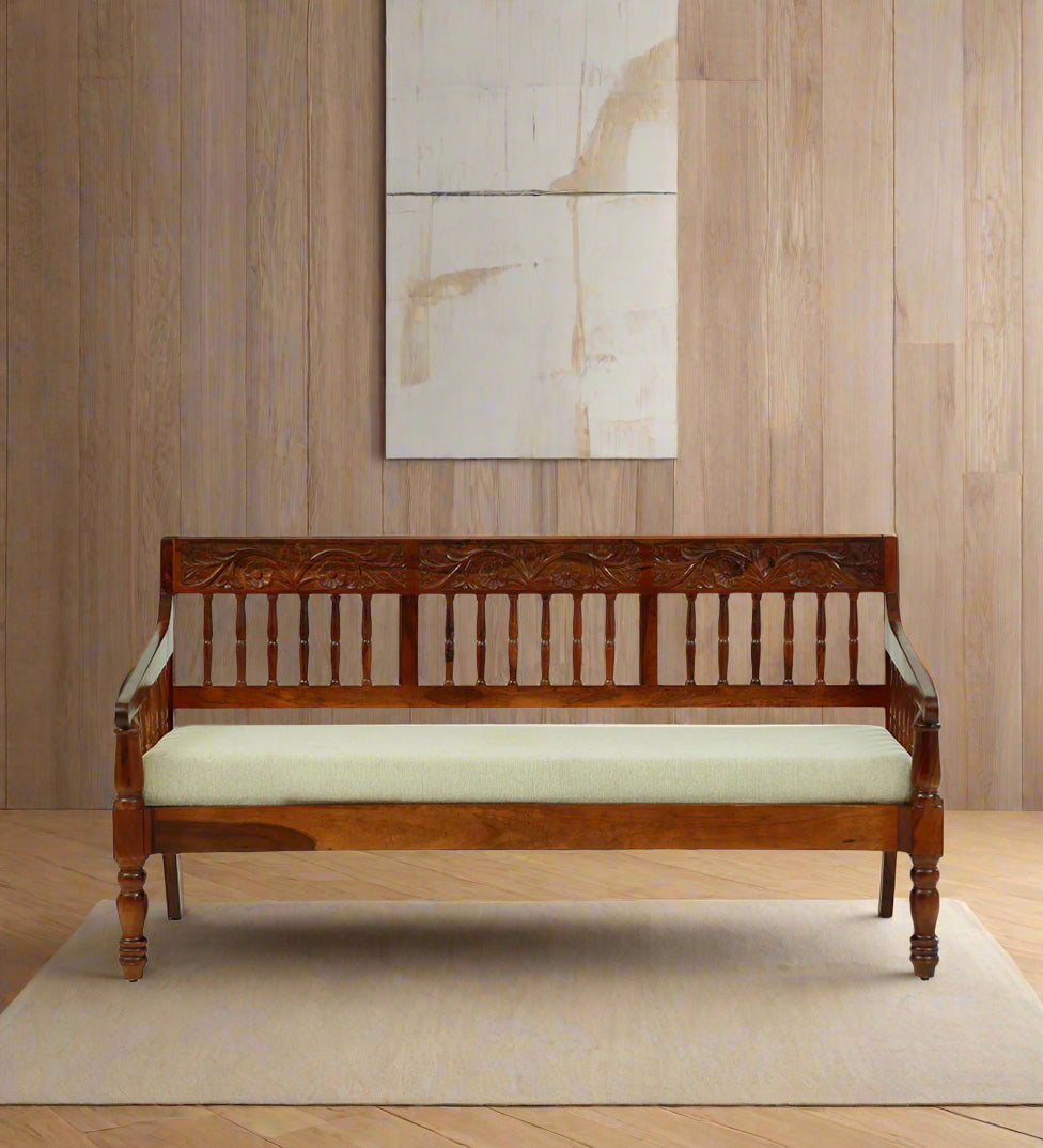 Omat Sheesham Wood 3 Seater Sofa In Honey Oak Finish - Febonic Living