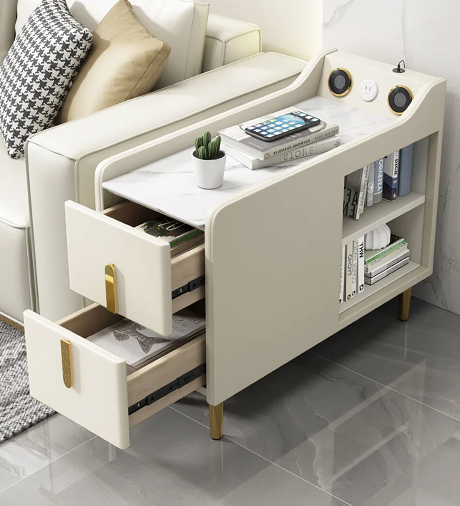 Narrow Side Table In Frosty White Finish