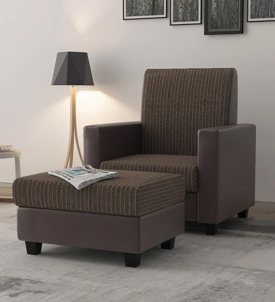 Baley Fabric Barrel Chair With Ottoman In Lama Brown Colour - Febonic Living