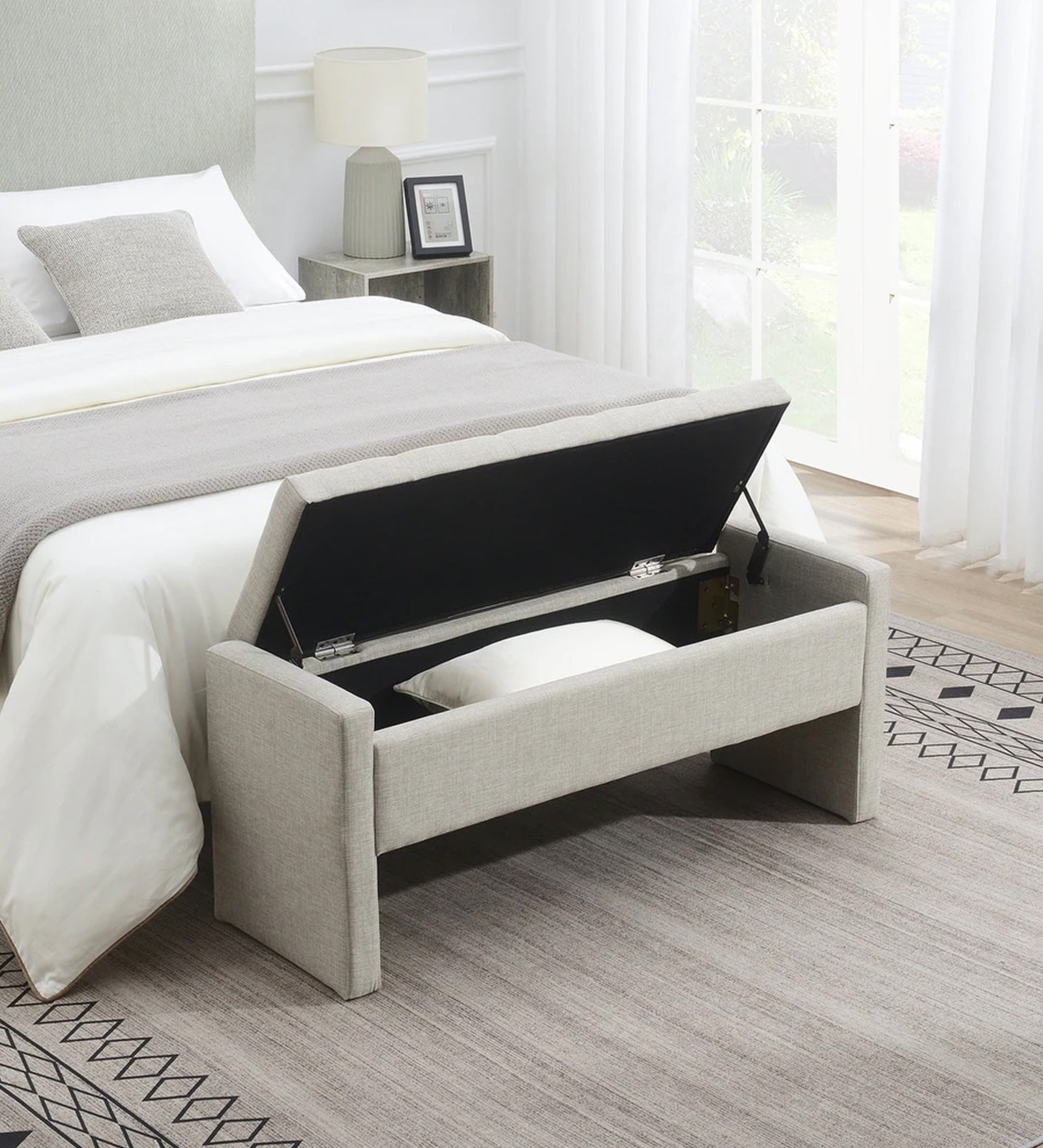 Hobby Fabric Storage Bench In Lit Grey Colour With Storage