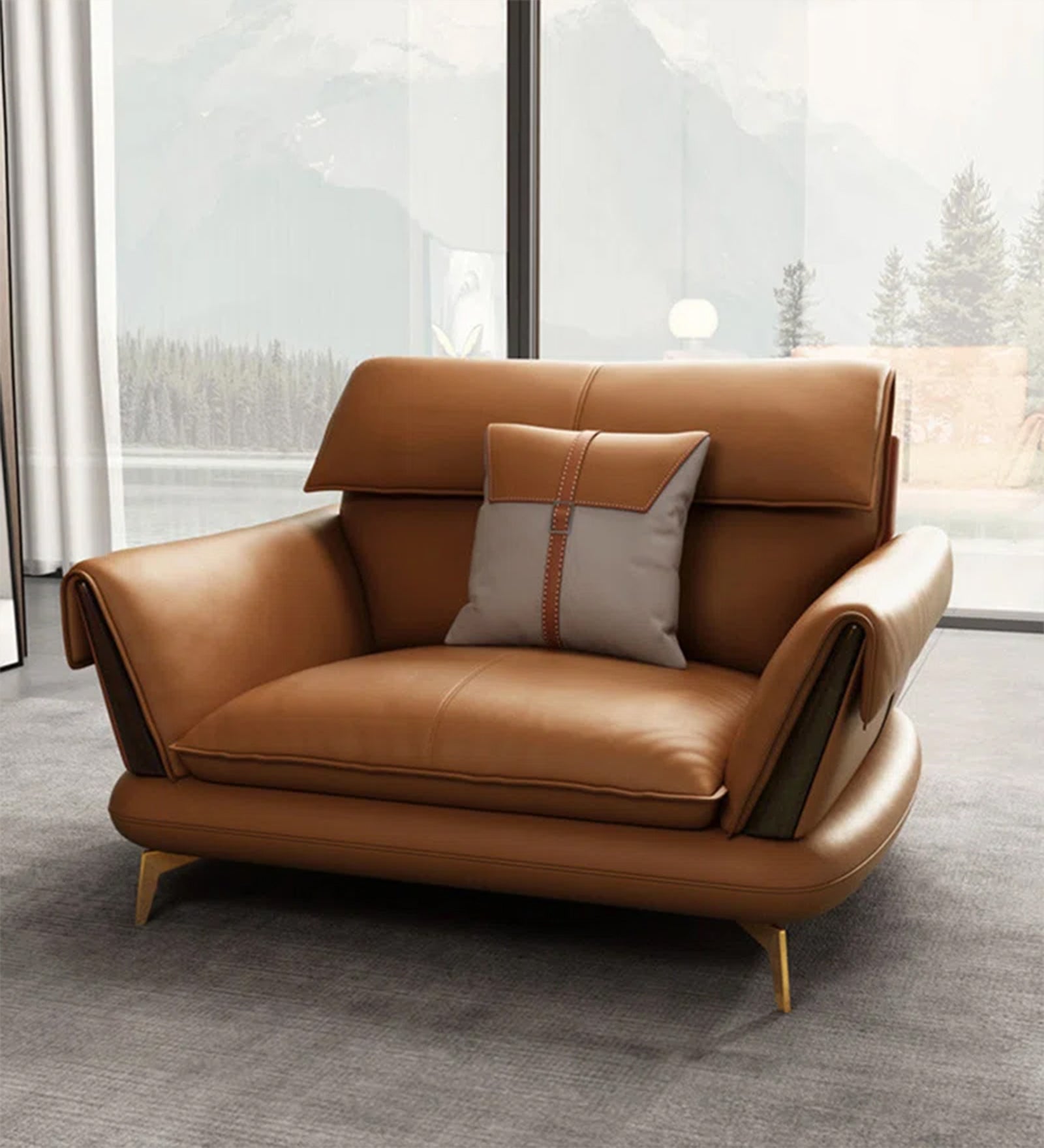 Sagar Leatherette 1 Seater Sofa In Cinnamon Brown Colour