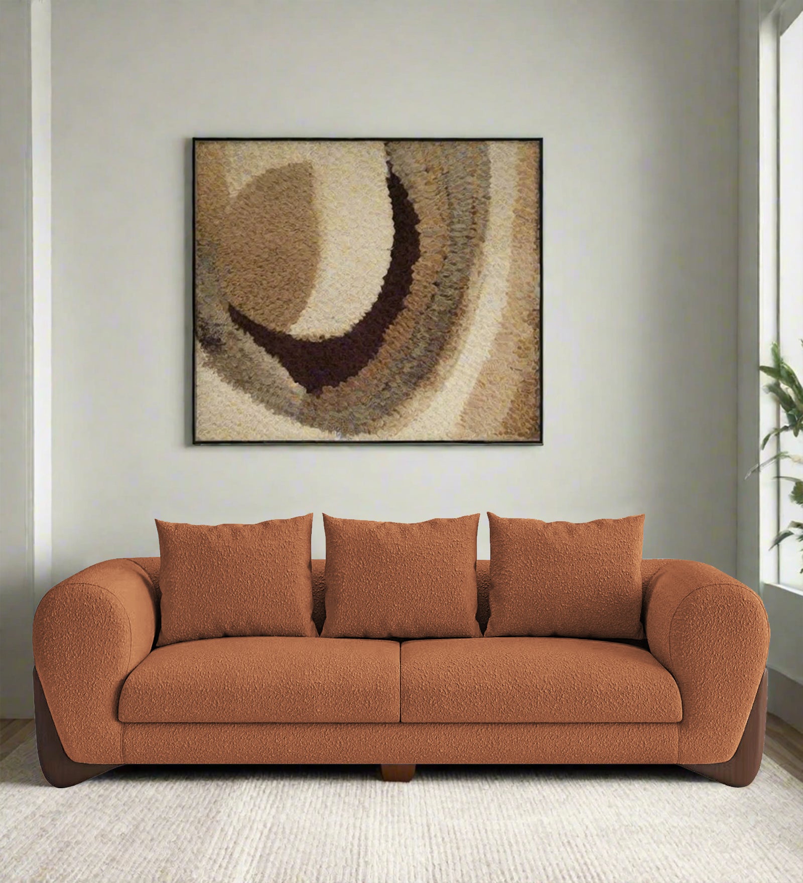 Boko Boucle 3 Seater Sofa In Light Orange  Colour - Febonic Living