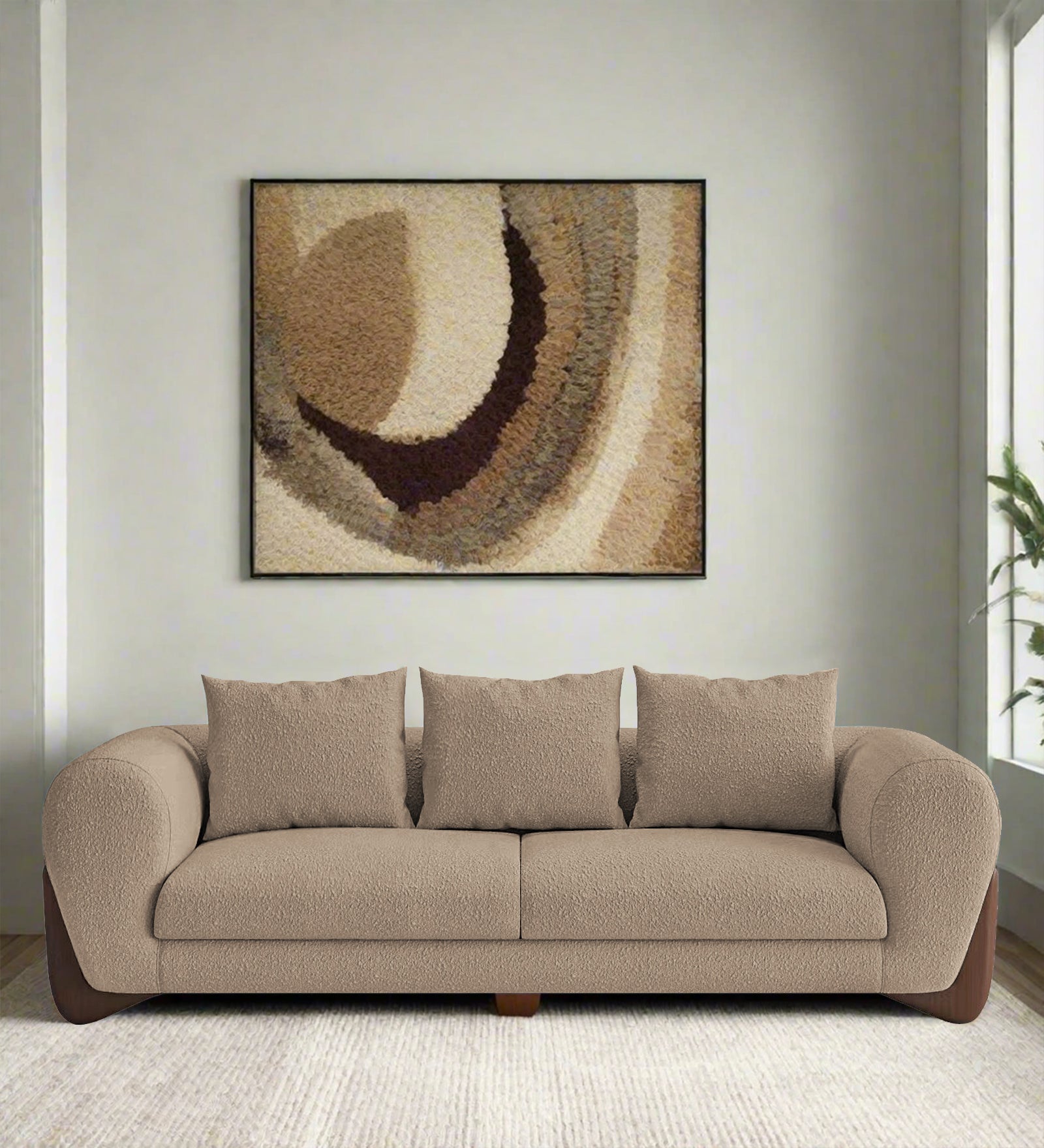 Boko Boucle 3 Seater Sofa In Mushroom Beige Colour - Febonic Living
