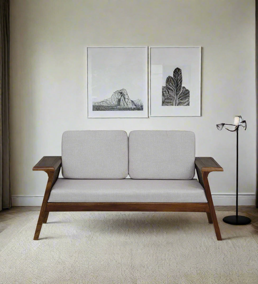 Gany Sheesham Wood 2 Seater Sofa In Beige Color - Febonic Living