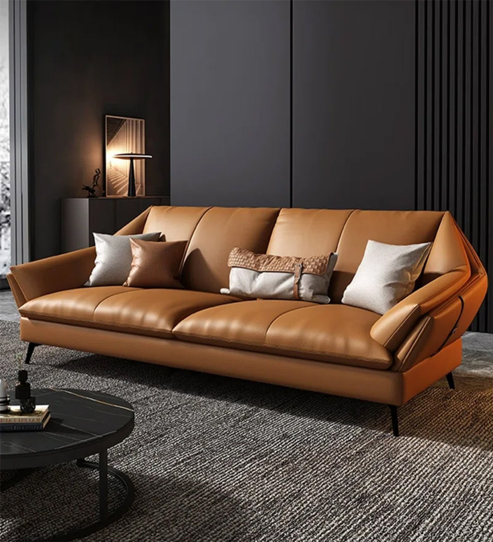 Sagar Leatherette 3 Seater Sofa In Cinnamon Brown Colour