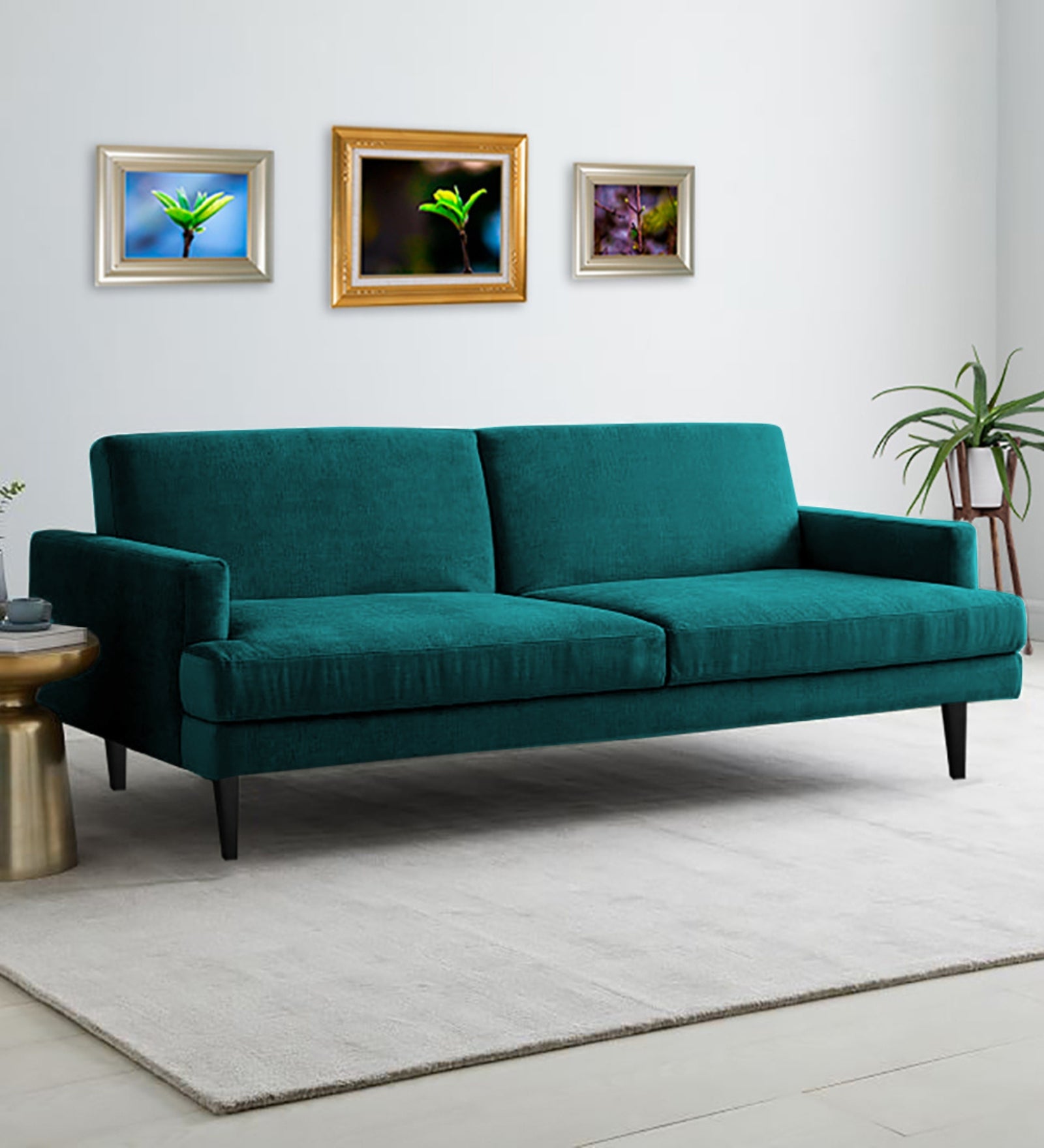 Zoya Fabric 3 Seater Convertable Sofa Cum Bed in Sea Green Colour