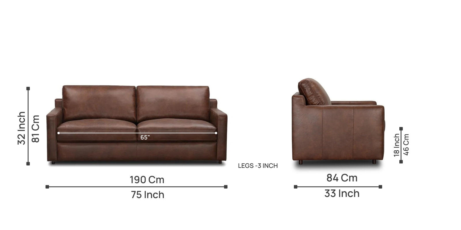 Belgrade Leatherette 3 Seater Sofa In Clay Brown Colour