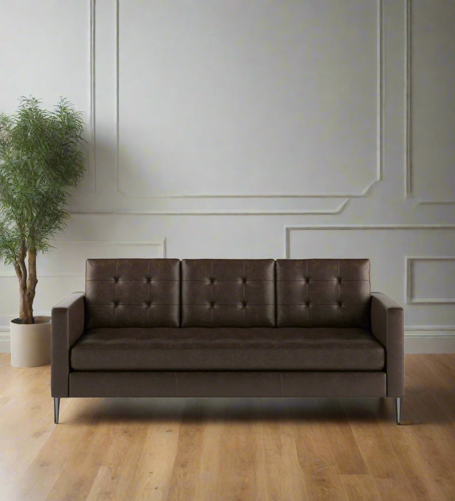 Zelso 3 Seater Leatherette Sofa - Coal Brown by Febonic Living