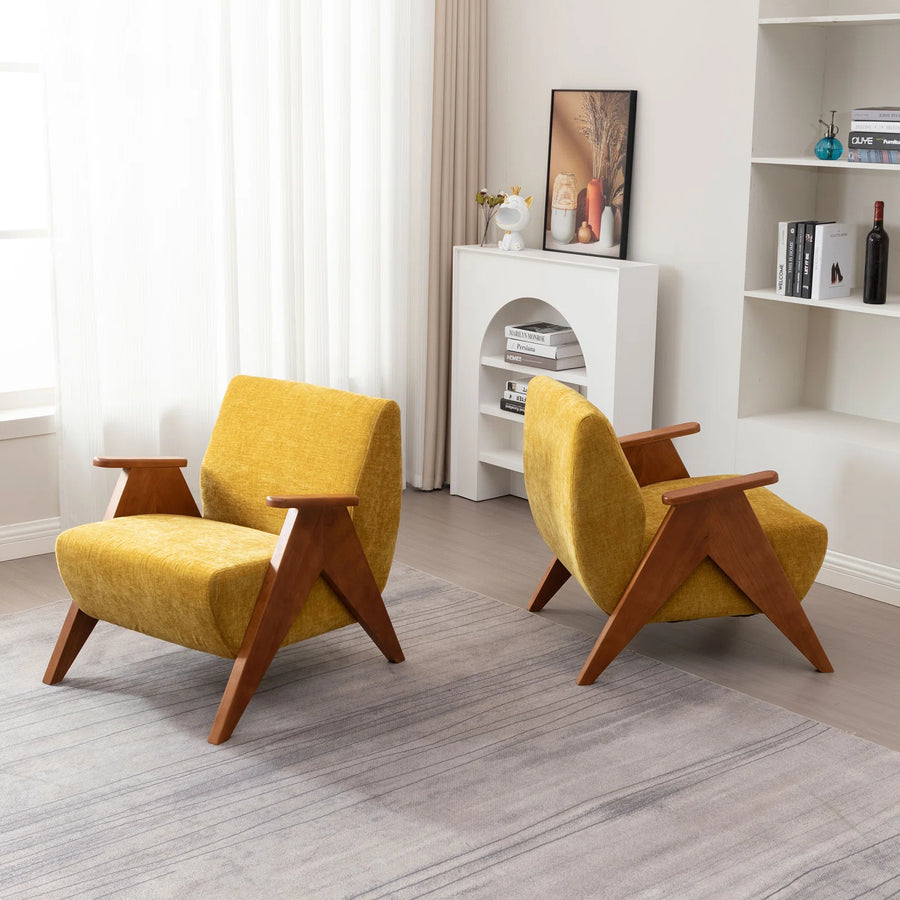Stow Fabric Arm Chair In Bold Yellow Colour Set Of 2 - Febonic Living