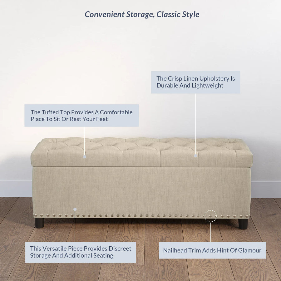 Cotty Fabric Storage Bench In Ash Grey Colour - Febonic Living