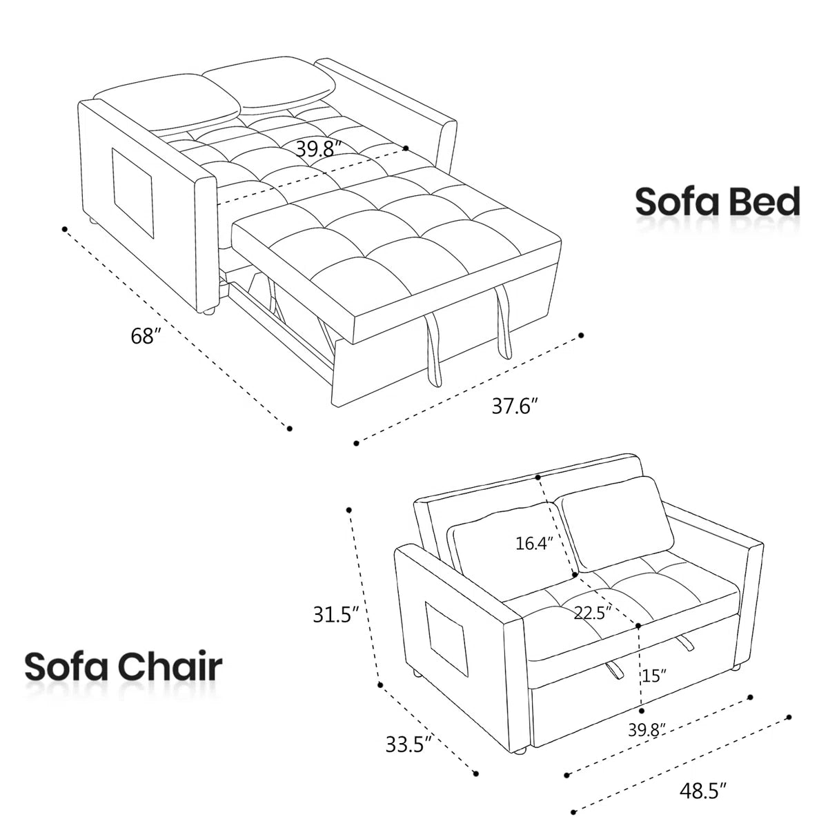 Nubo Fabric 2 Seater Pull Out Sofa Cum Bed In Silver Grey Colour