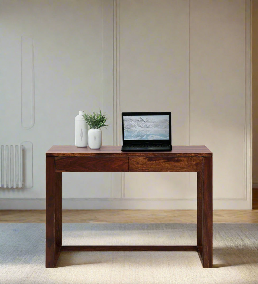 Uran Sheesham Wood Writing Table In Honey Oak Finish - Febonic Living