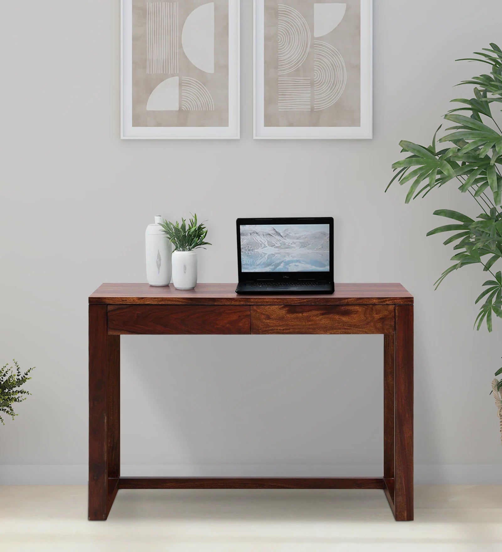 Uran Sheesham Wood Writing Table With Scratch Resistant In Provincial Teak Finish - Febonic Living