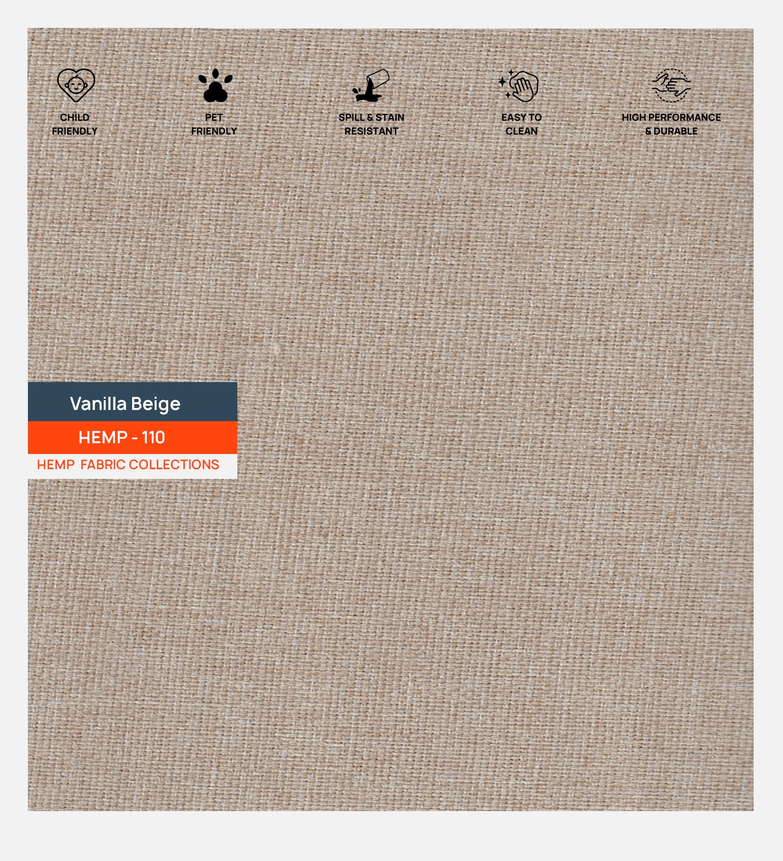 Polycotton Hemp Fabric Vanilla Beige 110 Code - Febonic Living