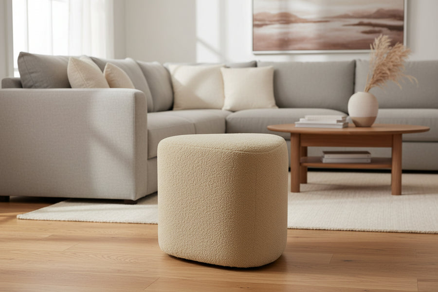 Veeba Boucle Fabric Pouffe - Mushroom Beige by Febonic Living