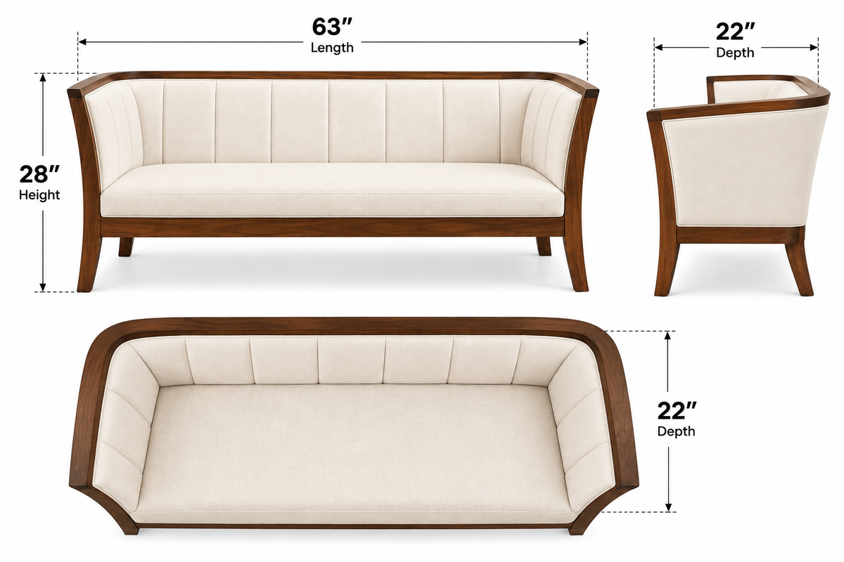 Veera Sheesham Wood 3 Seater Sofa In Beige