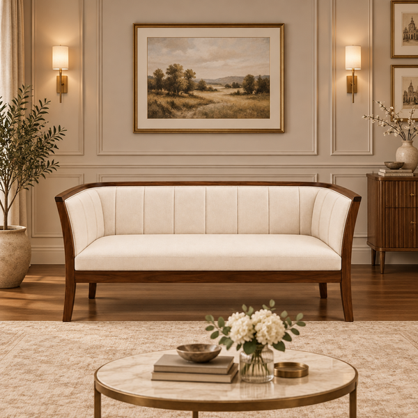 Veera Sheesham Wood 3 Seater Sofa In Beige