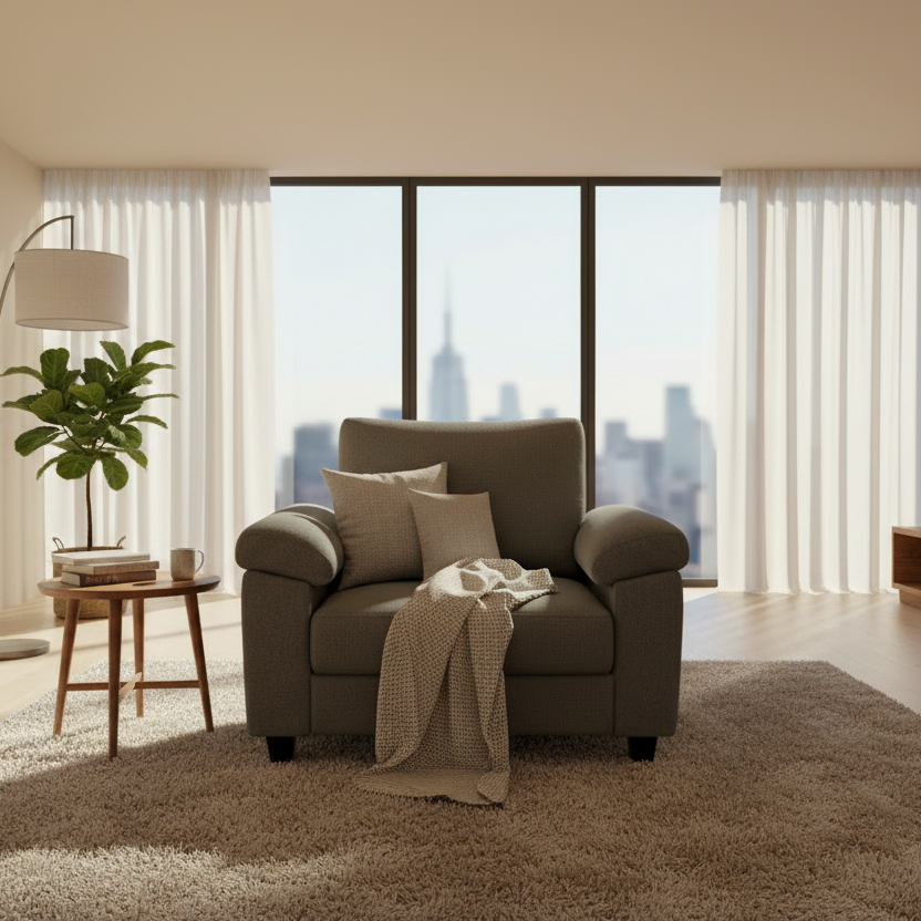 Vegas  1 Seater Fabric Sofa - Charcoal Grey by Febonic Living