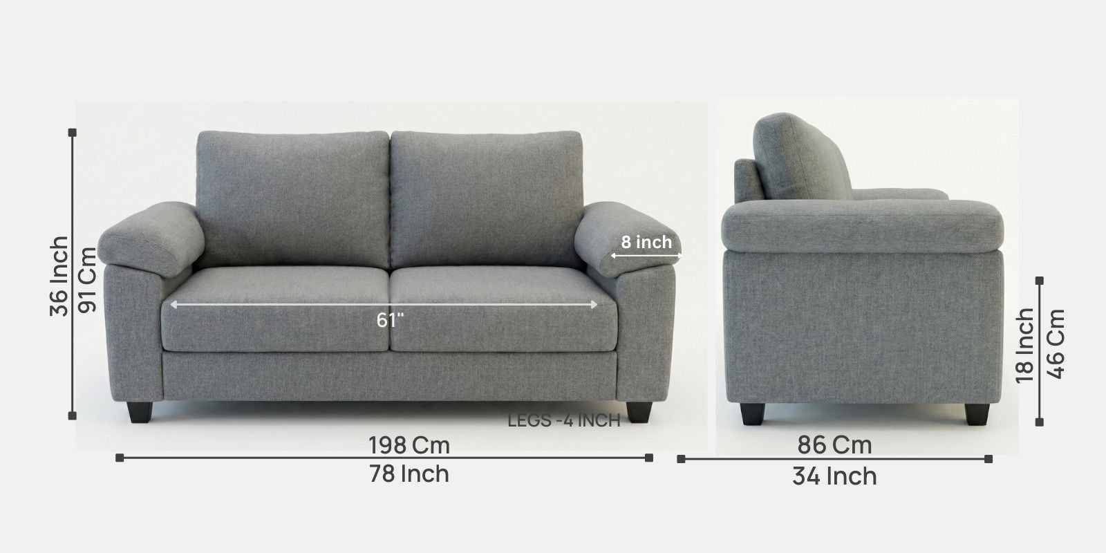 Vegas Fabric 3 Seater Sofa In Charcoal Grey Colour