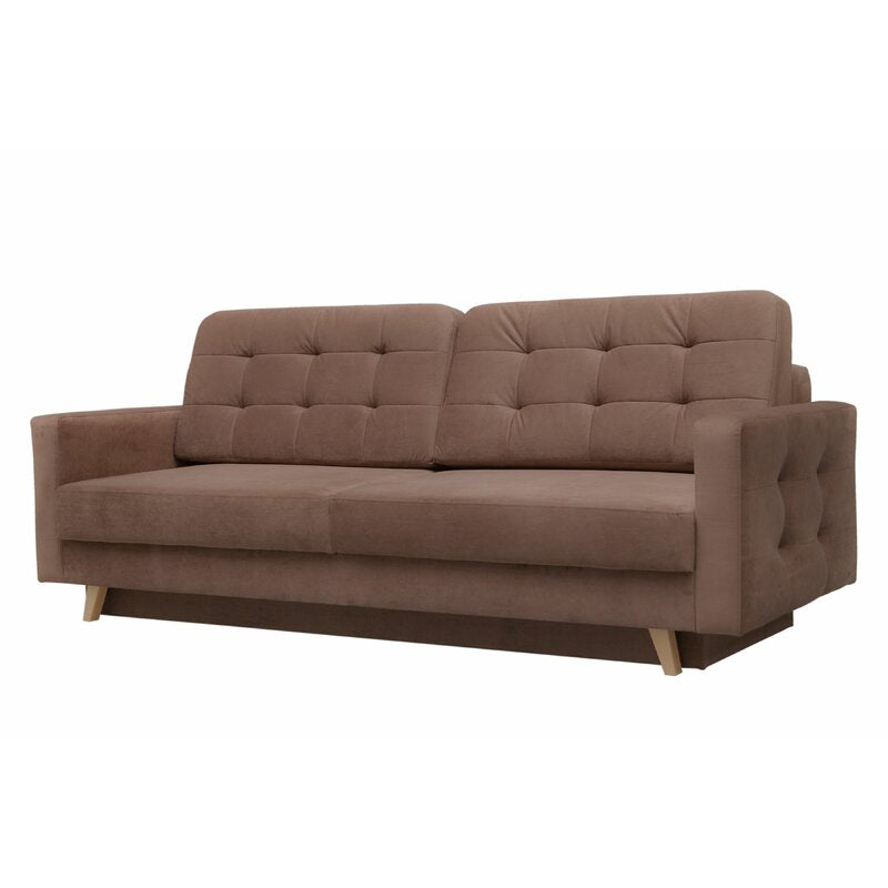 Hursty Velvet 3 Seater Pull Out Sofa Cum Bed In Mocha Brown Colour - Febonic Living