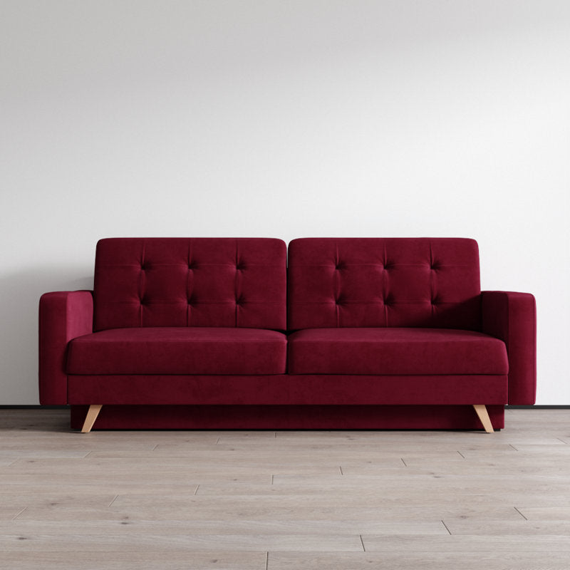 Hursty Velvet 3 Seater Pull Out Sofa Cum Bed In Cherry Red Colour