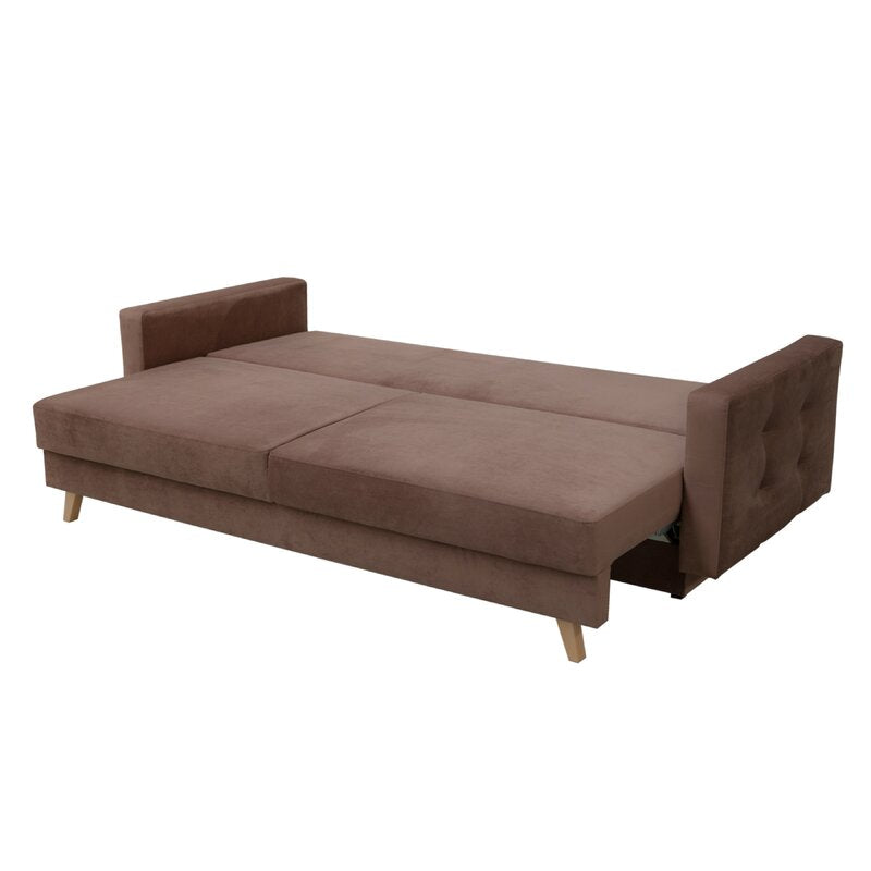 Hursty Velvet 3 Seater Pull Out Sofa Cum Bed In Mocha Brown Colour