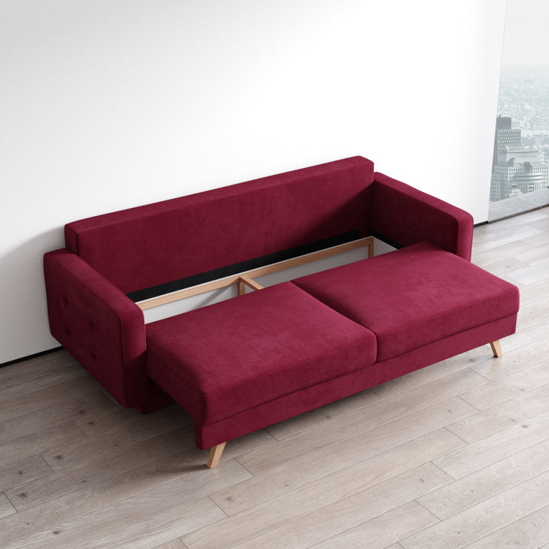 Hursty Velvet 3 Seater Pull Out Sofa Cum Bed In Cherry Red Colour - Febonic Living