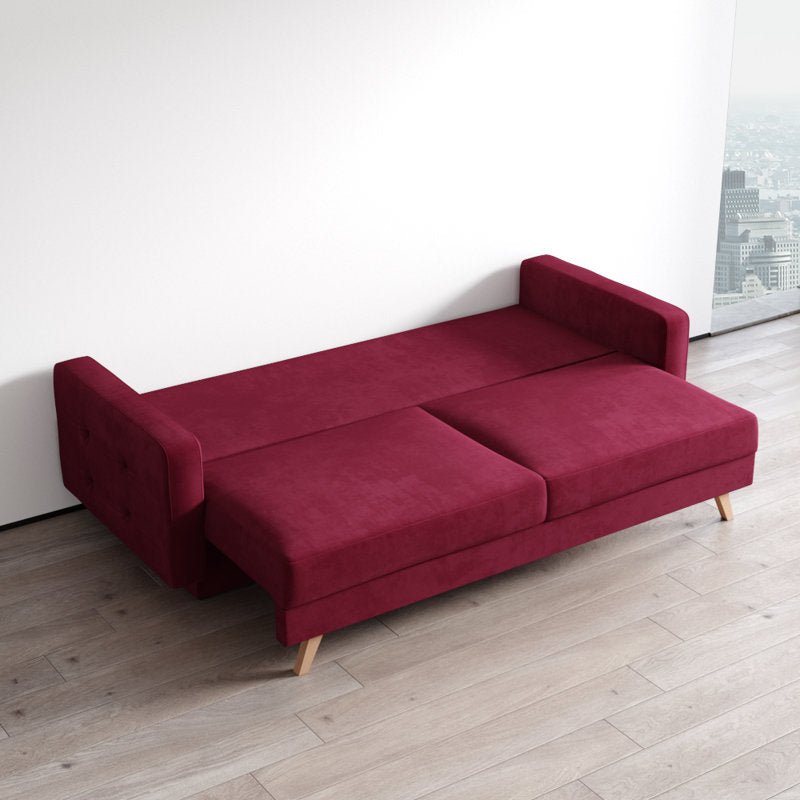 Hursty Velvet 3 Seater Pull Out Sofa Cum Bed In Cherry Red Colour