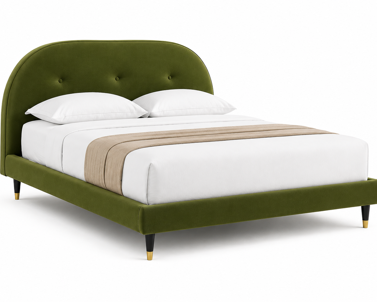 Velora Upholstered Velvet Bed With Storage - Olive Green - Side Image by Febonic Living