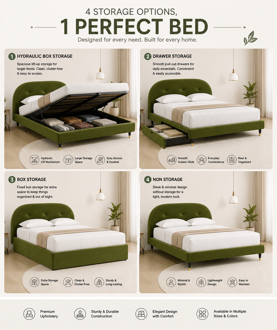 Velora Upholstered Velvet Bed With Storage - Olive Green - Storage Option by Febonic Living