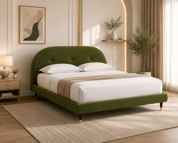 Velora Upholstered Velvet Kids Bed Without Storage - Olive Green