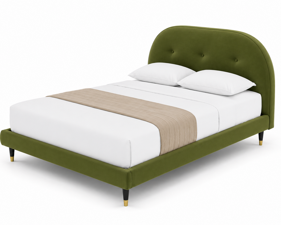 Velora Upholstered Velvet Kids Bed Without Storage - Olive Green - Side Image 1 by Febonic Living