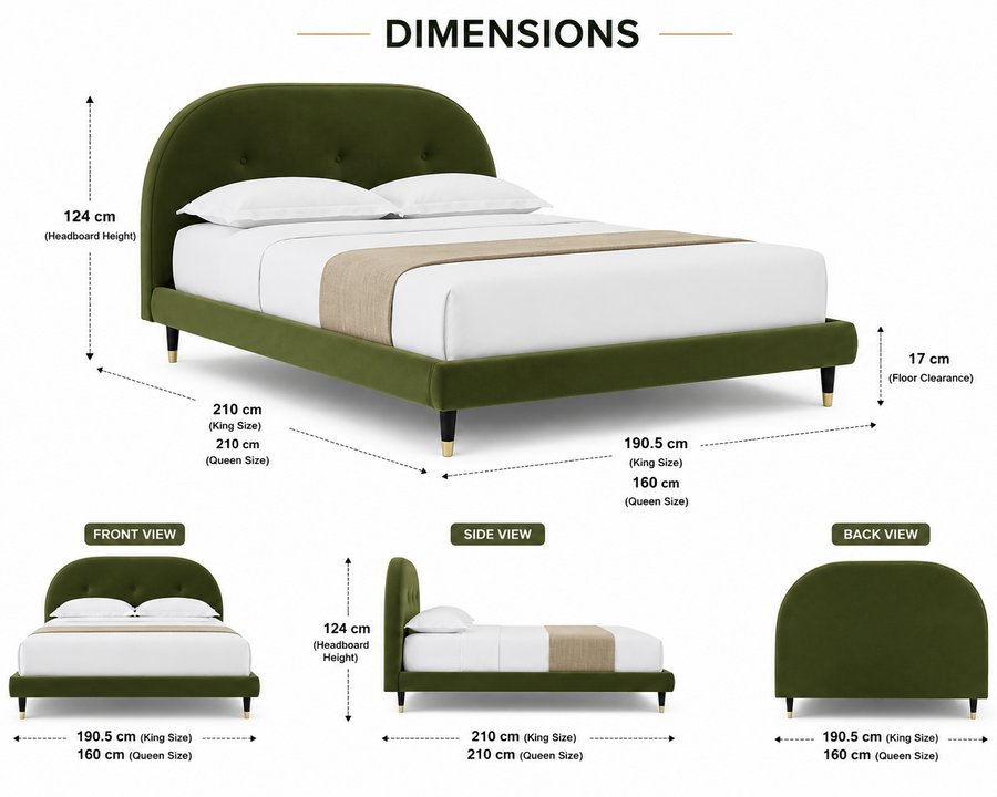 Velora Upholstered Velvet Kids Bed Without Storage - Olive Green - Dimensions by Febonic Living