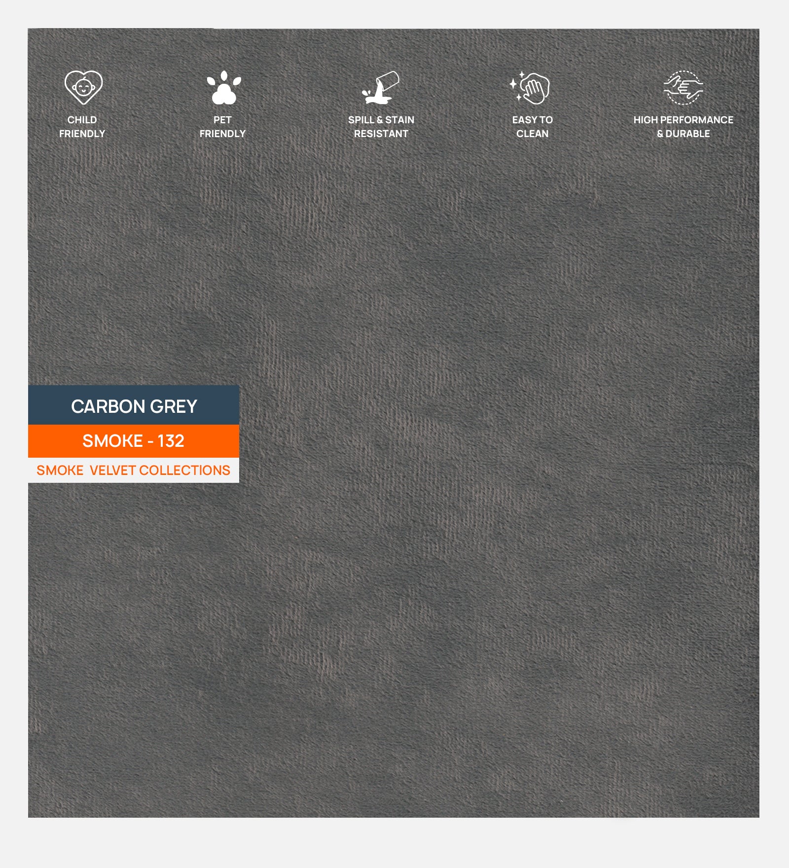 Velvet Smoke Fabric Carbon Grey 132 Code