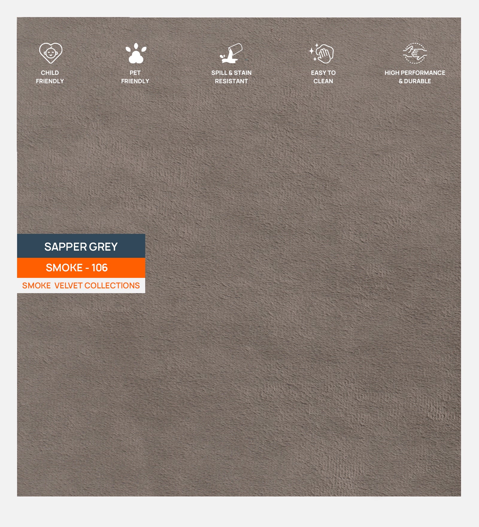 Velvet Smoke Fabric Sapper Grey 106 Code
