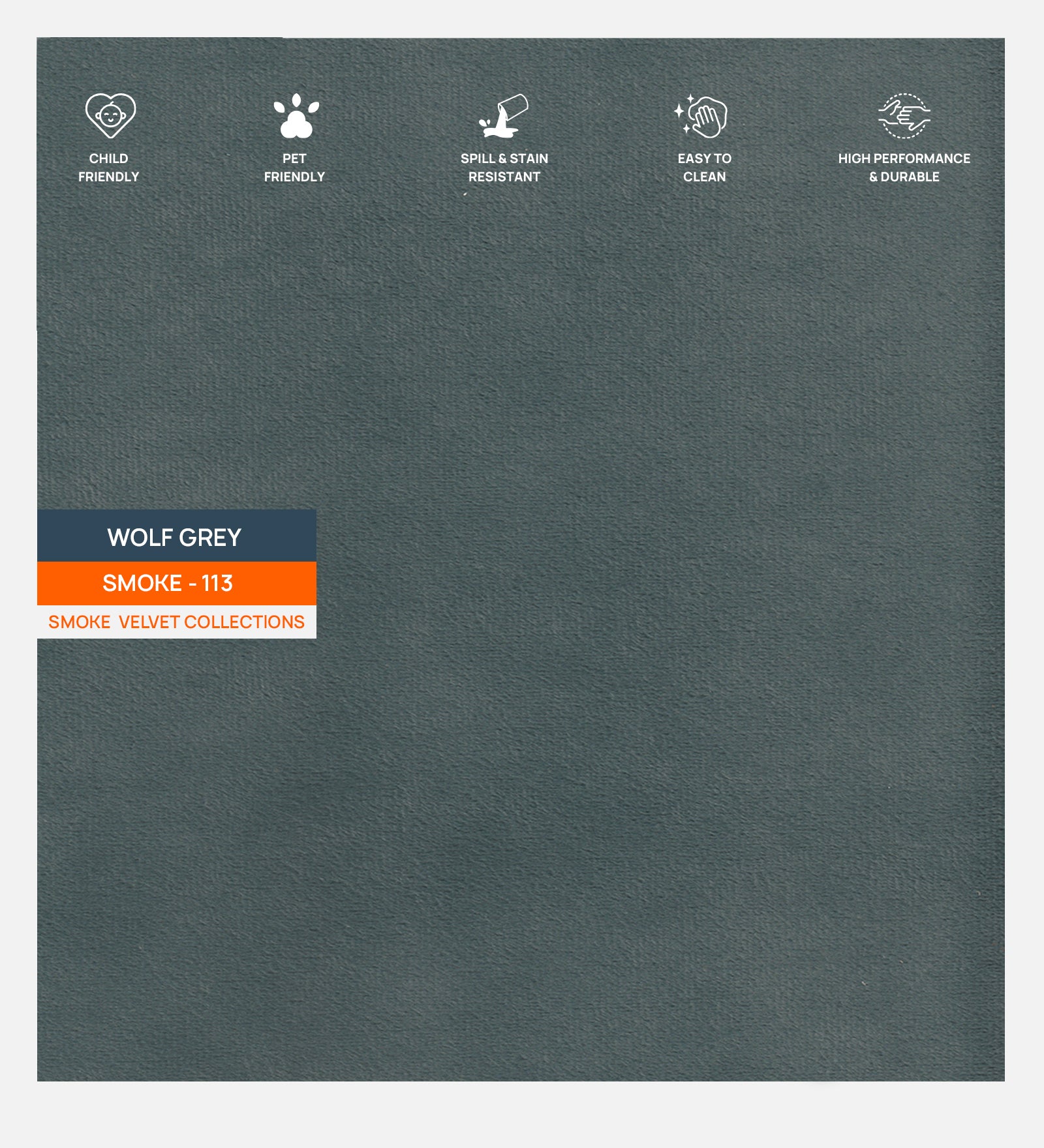 Velvet Smoke Fabric Wolf Grey 113 Code