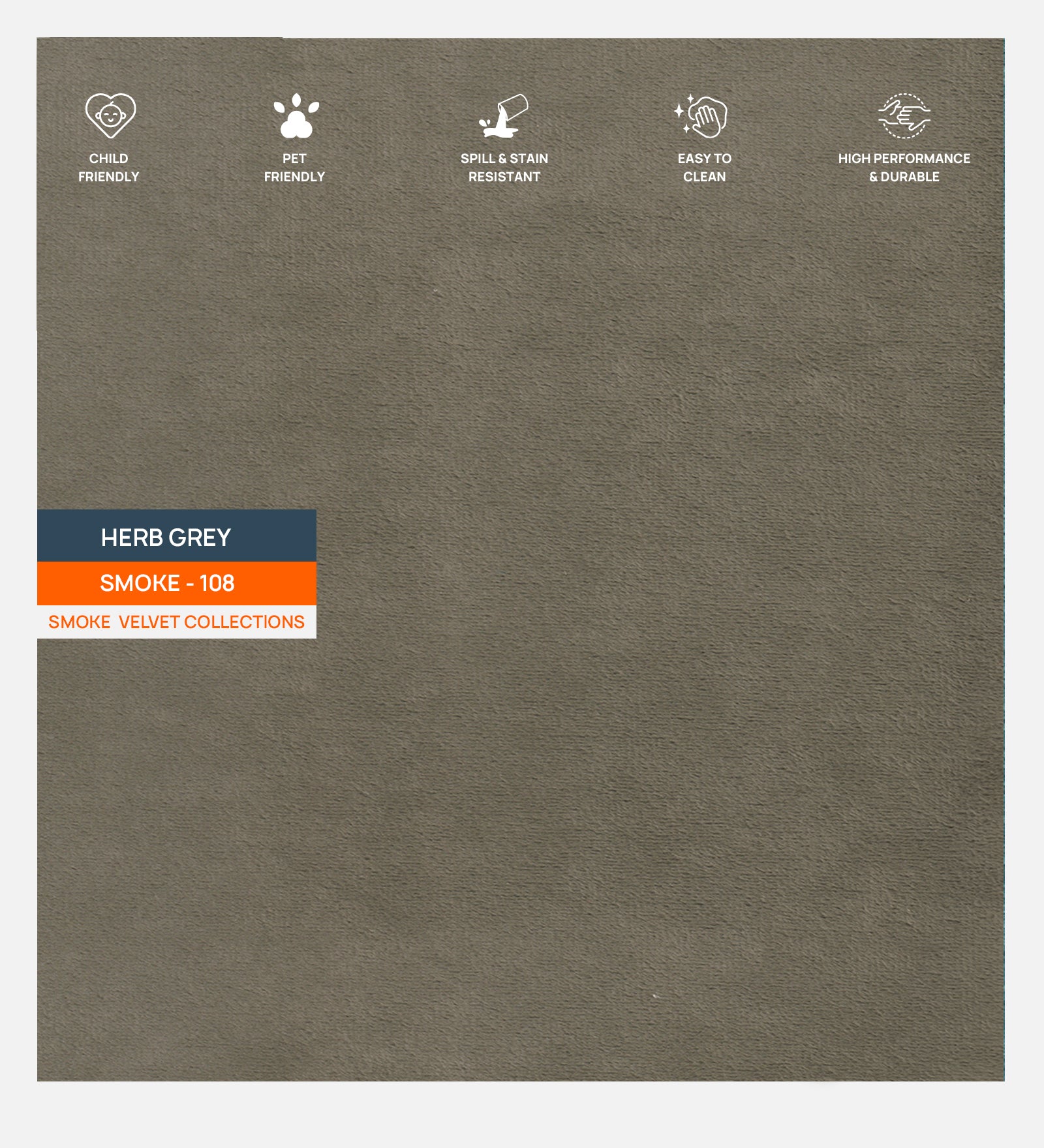 Velvet Smoke Fabric Herb Grey 108 Code