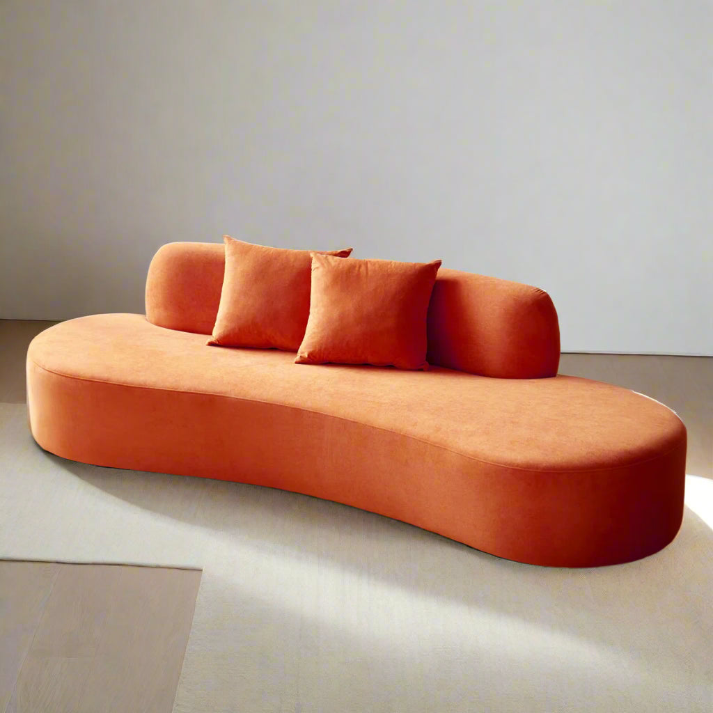 Venyl Velvet 4 Seater Curved Sofa In Yam Orange Colour