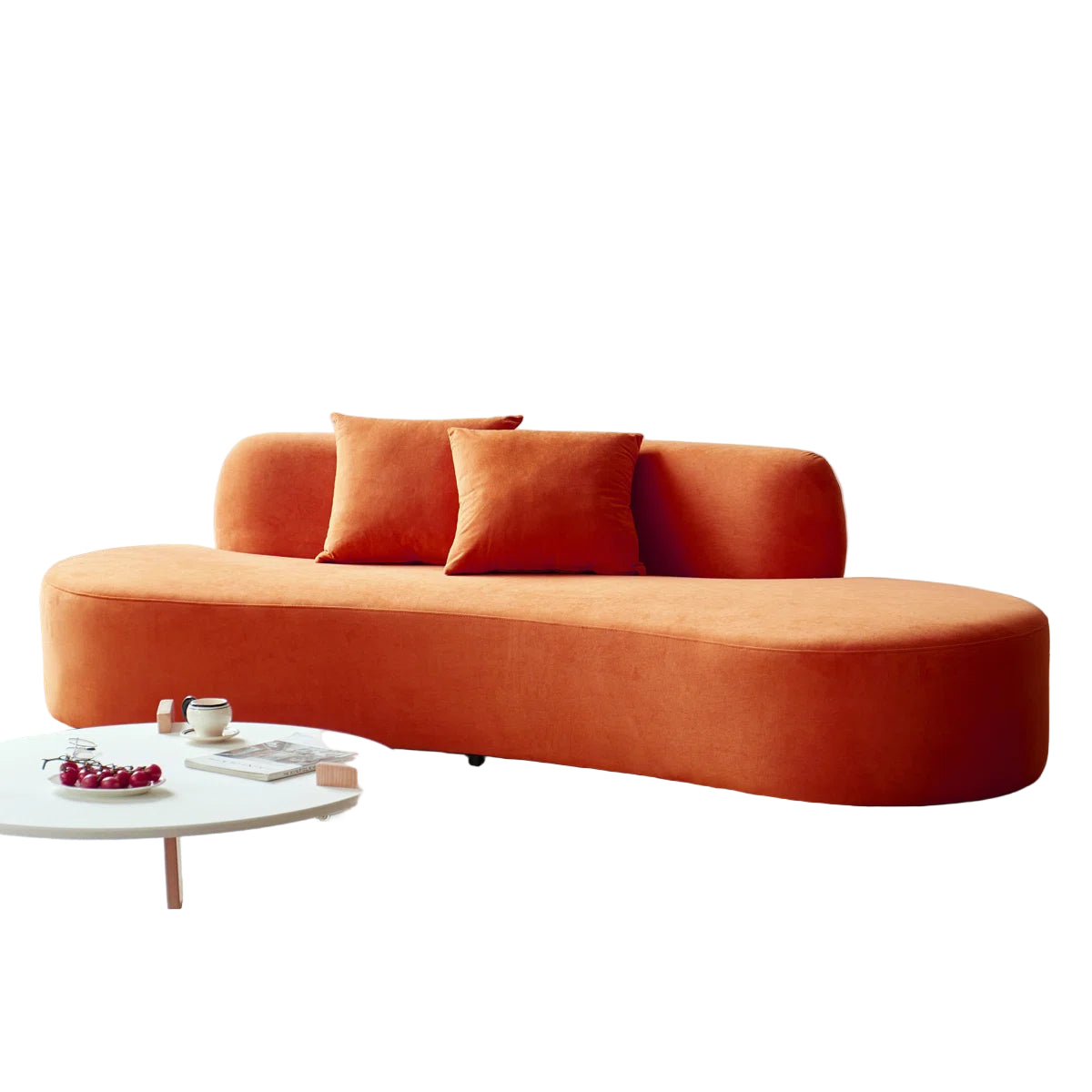 Venyl Velvet 4 Seater Curved Sofa In Yam Orange Colour