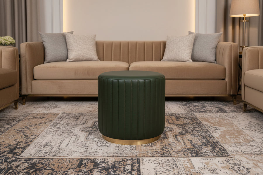 Verbos Leatherette Pouffe - Basil Green by Febonic Living