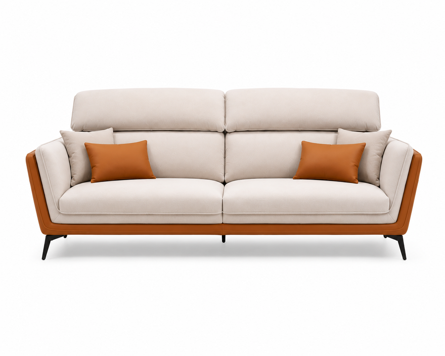 Veylora 3 Seater Leatherette Sofa - Cream & Cognac - Front View by Febonic Living