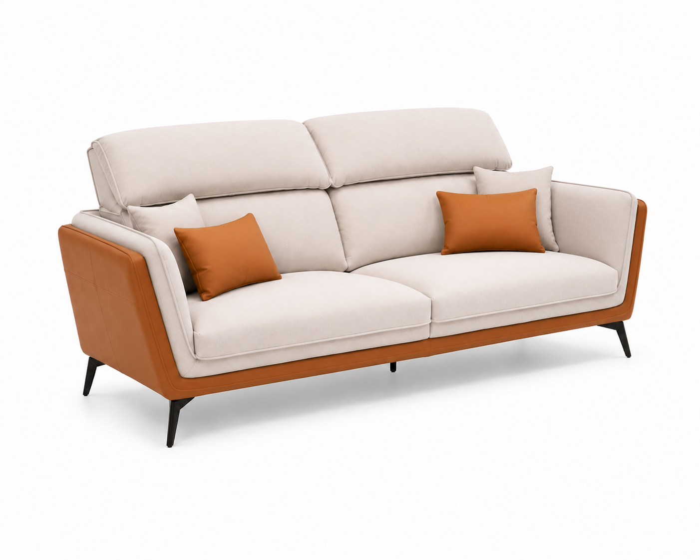 Veylora 3 Seater Leatherette Sofa - Cream & Cognac - Slant View by Febonic Living
