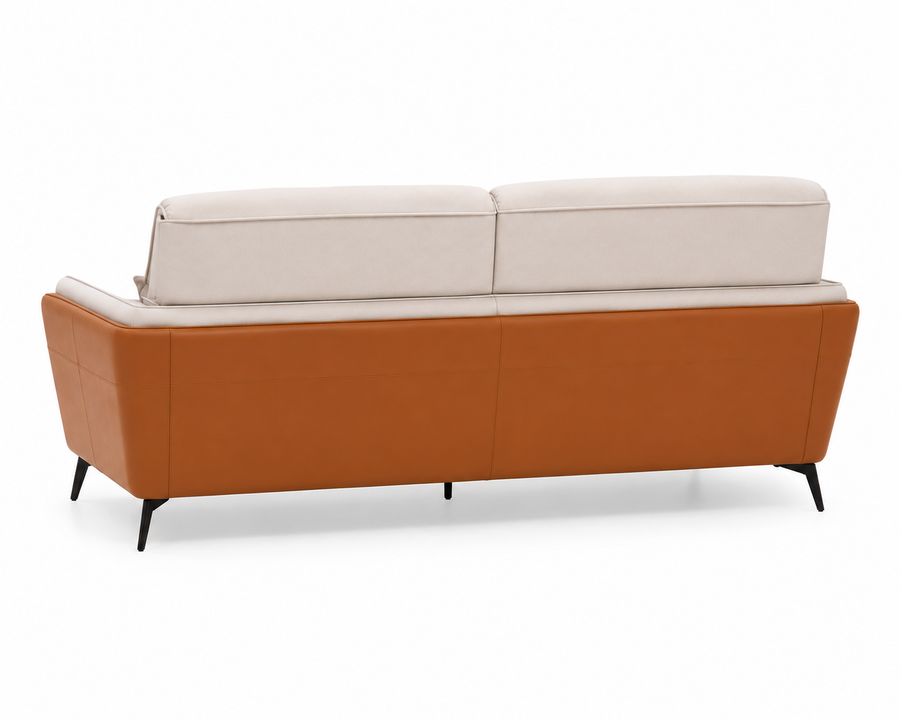 Veylora 3 Seater Leatherette Sofa - Cream & Cognac - Back View by Febonic Living