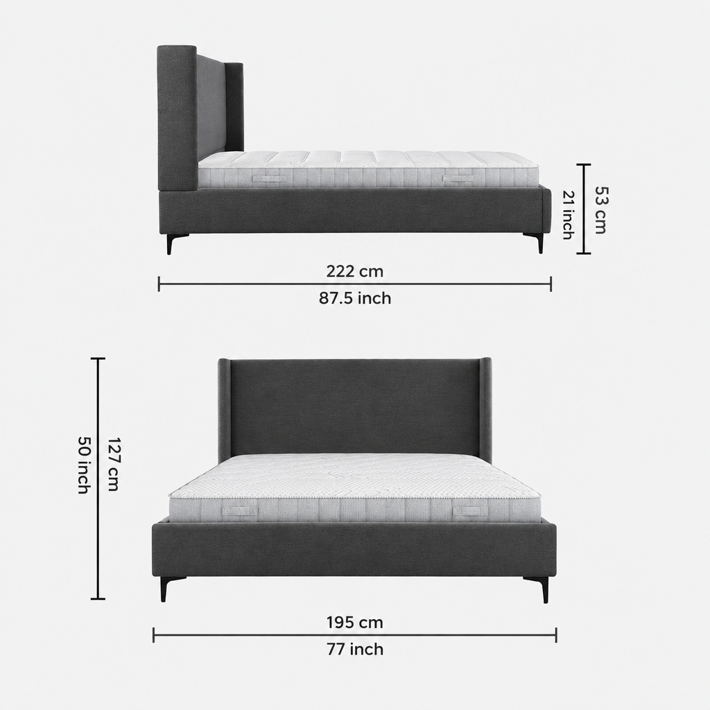 Vilas Upholstered Fabric King Size Bed - Charcoal Grey